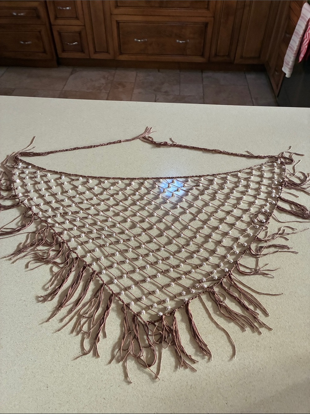 Crochet Fringe Triangle Shawl Scarf in mocha and black, $20 each - Picture 2 of 4